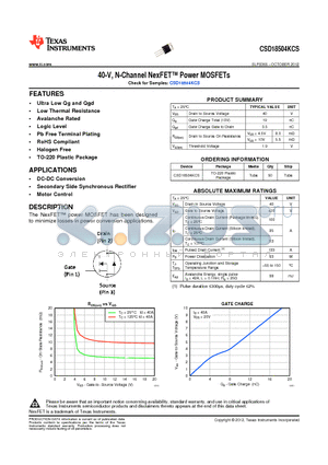 CSD18504KCS datasheet - 40-V, N-Channel NexFET Power MOSFETs