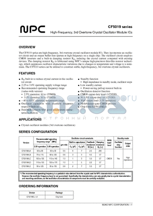 CF5019 datasheet - High-Frequency, 3rd Overtone Crystal Oscillator Module ICs