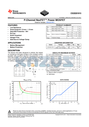 CSD25201W15 datasheet - P-Channel NexFET Power MOSFET