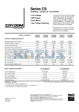 CSD2410 datasheet - 10-90Amp  120/240 Vac  AC OUTPUT