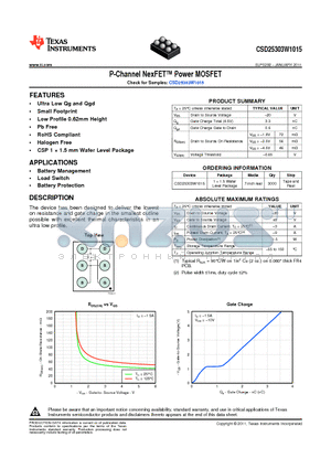 CSD25303W1015 datasheet - P-Channel NexFET Power MOSFET