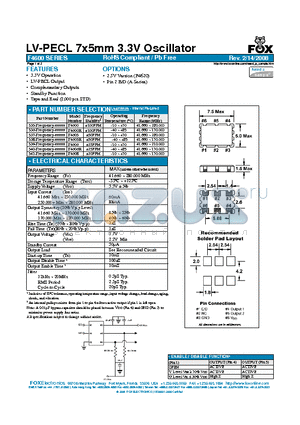 F4600R datasheet - LV-PECL 7x5mm 3.3V OSCILLATOR