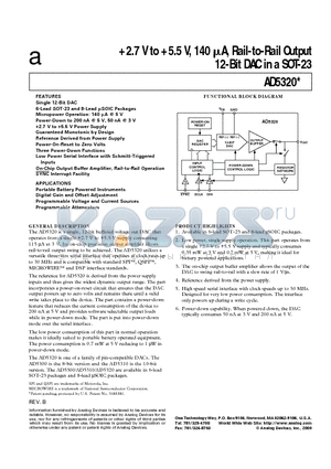 AD5320BRM datasheet - 2.7 V to 5.5 V, 140 uA, Rail-to-Rail Output 12-Bit DAC in a SOT-23