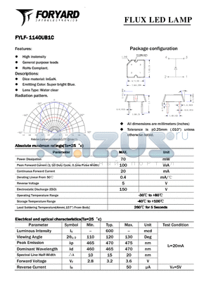 FYLF-1140UB1C datasheet - FLUX LED LAMP