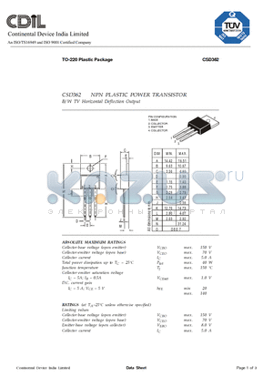 CSD362 datasheet - NPN PLASTIC POWER TRANSISTOR