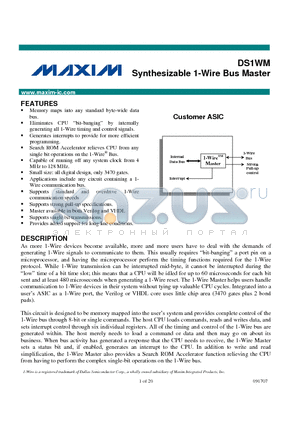 DS1WM datasheet - Synthesizable 1-Wire Bus Master