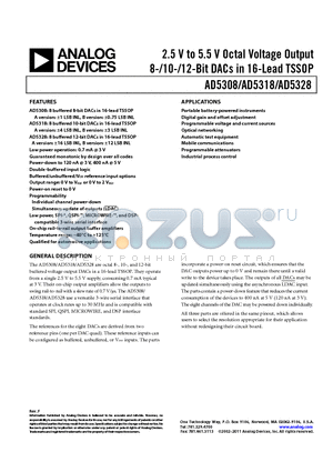 AD5328ARUZ datasheet - 2.5 V to 5.5 V Octal Voltage Output 8-/10-/12-Bit DACs in 16-Lead TSSOP