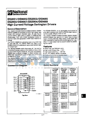 DS2001TJ datasheet - HIGH CURRENT / VOLTAGE DARLINGTON DRIVERS