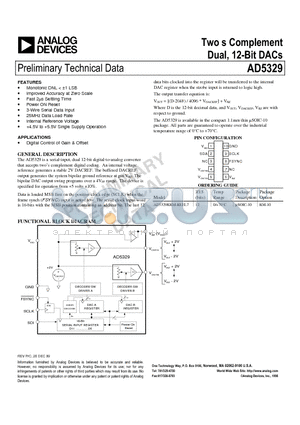 AD5329 datasheet - Twos Complement Dual, 12-Bit DACs
