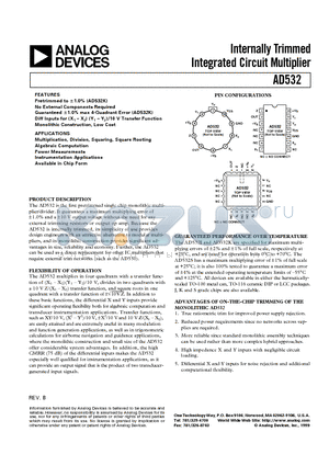 AD532JD+ datasheet - Internally Trimmed Integrated Circuit Multiplier