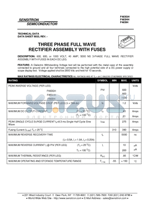 F483GH datasheet - THREE PHASE FULL WAVE RECTIFIER ASSEMBLY WITH FUSES