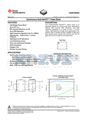 CSD87330Q3D datasheet - Synchronous Buck NexFET Power Block