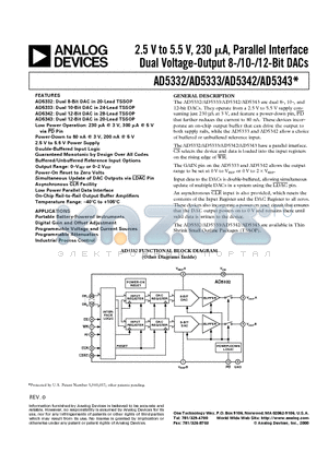 AD5333 datasheet - 2.5 V to 5.5 V, 230uA, Parallel Interface Dual Voltage-Output 8-/10-/12-Bit DACs