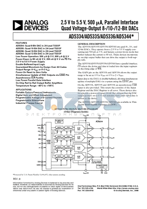 AD5334BRU datasheet - 2.5 V to 5.5 V, 500 uA, Parallel Interface Quad Voltage-Output 8-/10-/12-Bit DACs