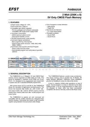 F49B002UA-70D datasheet - 2 Mbit (256K x 8) 5V Only CMOS Flash Memory