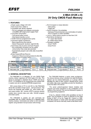 F49L040A datasheet - 4 Mbit (512K x 8) 3V Only CMOS Flash Memory