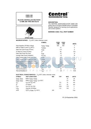 CSDD-12M datasheet - SILICON CONTROLLED RECTIFIER 12 AMP, 600 THRU 800 VOLTS