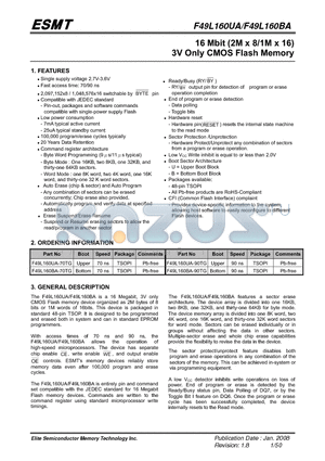 F49L160UA datasheet - 16 Mbit (2M x 8/1M x 16) 3V Only CMOS Flash Memory