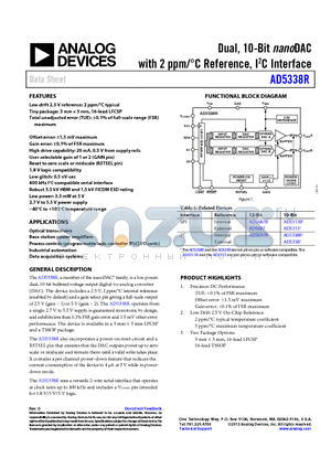 AD5338R datasheet - Dual, 10-Bit nanoDAC with 2 ppm/C Reference, I2C Interface