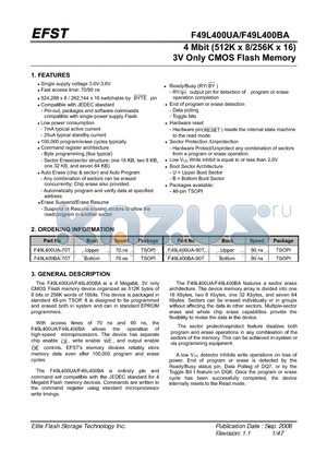 F49L400UA datasheet - 4 Mbit (512K x 8/256K x 16) 3V Only CMOS Flash Memory