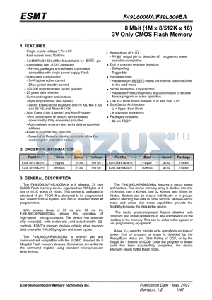 F49L800BA datasheet - 8 Mbit (1M x 8/512K x 16) 3V Only CMOS Flash Memory