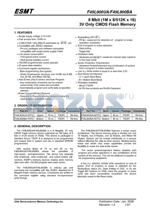 F49L800BA datasheet - 8 Mbit (1M x 8/512K x 16) 3V Only CMOS Flash Memory