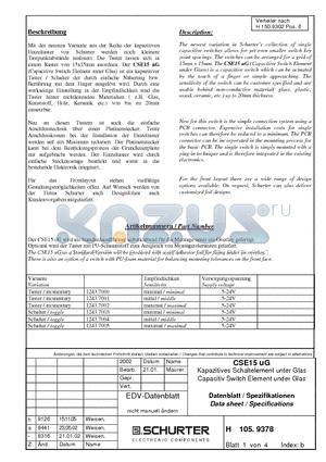 CSE15UG datasheet - Capacitiv Switch Element under Glas