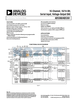 AD5360 datasheet - 16-Channel, 16/14-Bit, Serial Input, Voltage-Output DAC
