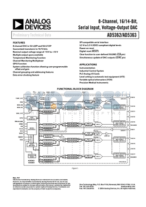 AD5363 datasheet - 8-Channel, 16/14-Bit, Serial Input, Voltage-Output DAC