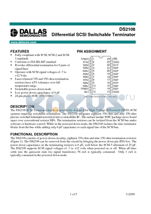 DS2108 datasheet - Differential SCSI Switchable Terminator