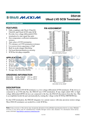 DS2120 datasheet - Ultra3 LVD SCSI Terminator