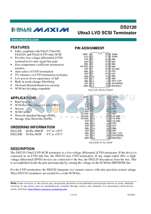 DS2120B datasheet - Ultra3 LVD SCSI Terminator
