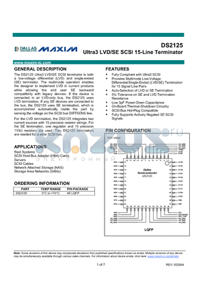 DS2125 datasheet - Ultra3 LVD/SE SCSI 15-Line Terminator