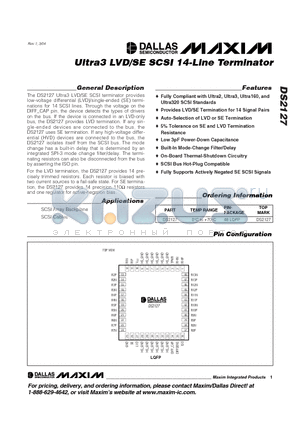 DS2127 datasheet - Ultra3 LVD/SE SCSI 14-Line Terminator