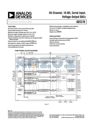 AD5370 datasheet - 40-Channel, 16-Bit, Serial Input, Voltage-Output DACs