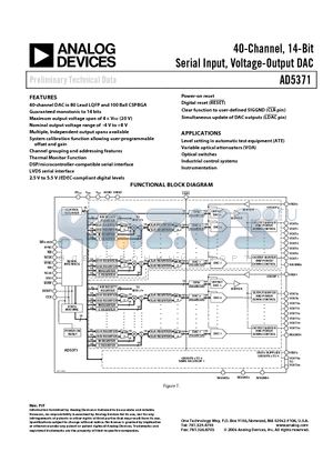 AD5371BBCZ datasheet - 40-Channel, 14-Bit Serial Input, Voltage-Output DAC