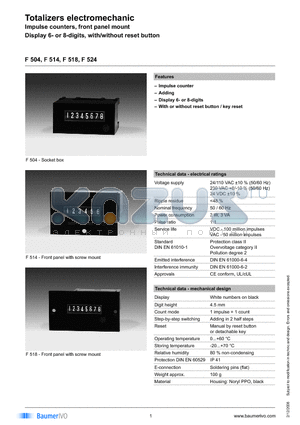 F501800FA8B datasheet - Totalizers electromechanic