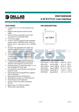 DS21348TN datasheet - 3.3V E1/T1/J1 Line Interface