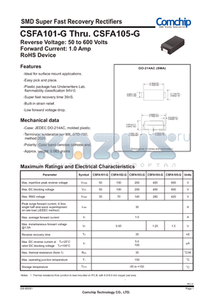 CSFA101-G_12 datasheet - SMD Super Fast Recovery Rectifiers