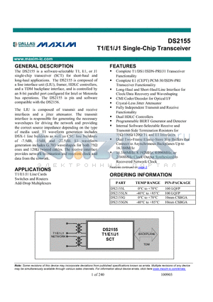 DS21352 datasheet - T1/E1/J1 Single-Chip Transceiver