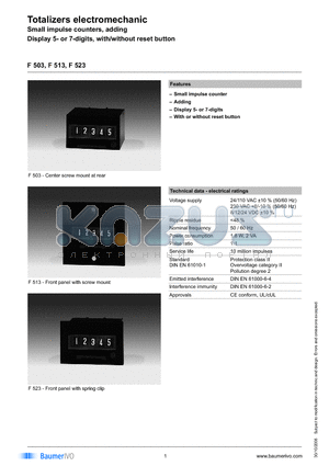 F503010AA3C datasheet - Totalizers electromechanic