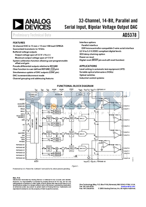 AD5381BST-5 datasheet - 32-Channel, 14-Bit, Parallel and Serial Input, Bipolar Voltage Output DAC