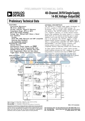 AD5380BST-5 datasheet - 40-Channel, 3V/5V Single Supply, 14-Bit, Voltage-Output DAC