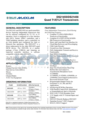 DS21455 datasheet - Quad T1/E1/J1 Transceivers