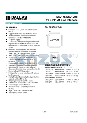 DS2148 datasheet - 5V E1/T1/J1 Line Interface