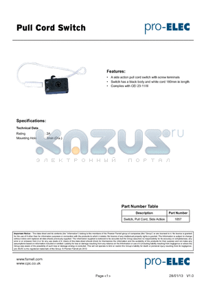 1857 datasheet - Switch, Pull Cord, Side Action