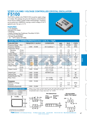 F5100 datasheet - VCXO 3.3V SMD/VOLTAGE CONTROLLED CRYSTAL OSCILLATOR