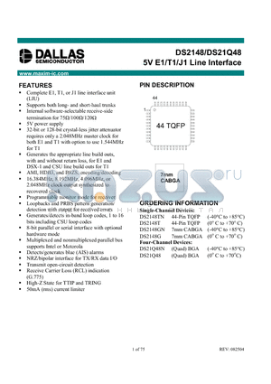 DS2148GN datasheet - 5V E1/T1/J1 Line Interface