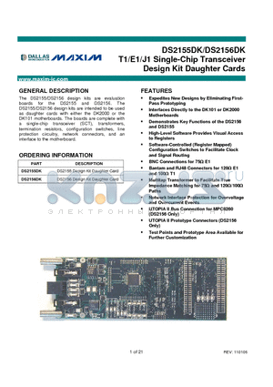 DS2155DK datasheet - Single-Chip Transceiver Design Kit Daughter Cards