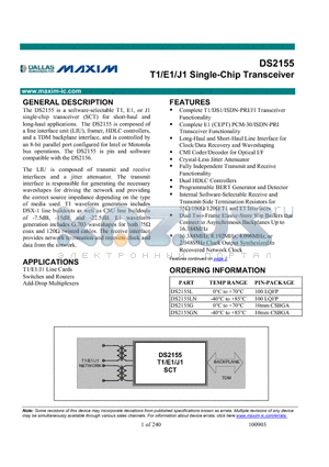 DS2155L datasheet - T1/E1/J1 Single-Chip Transceiver